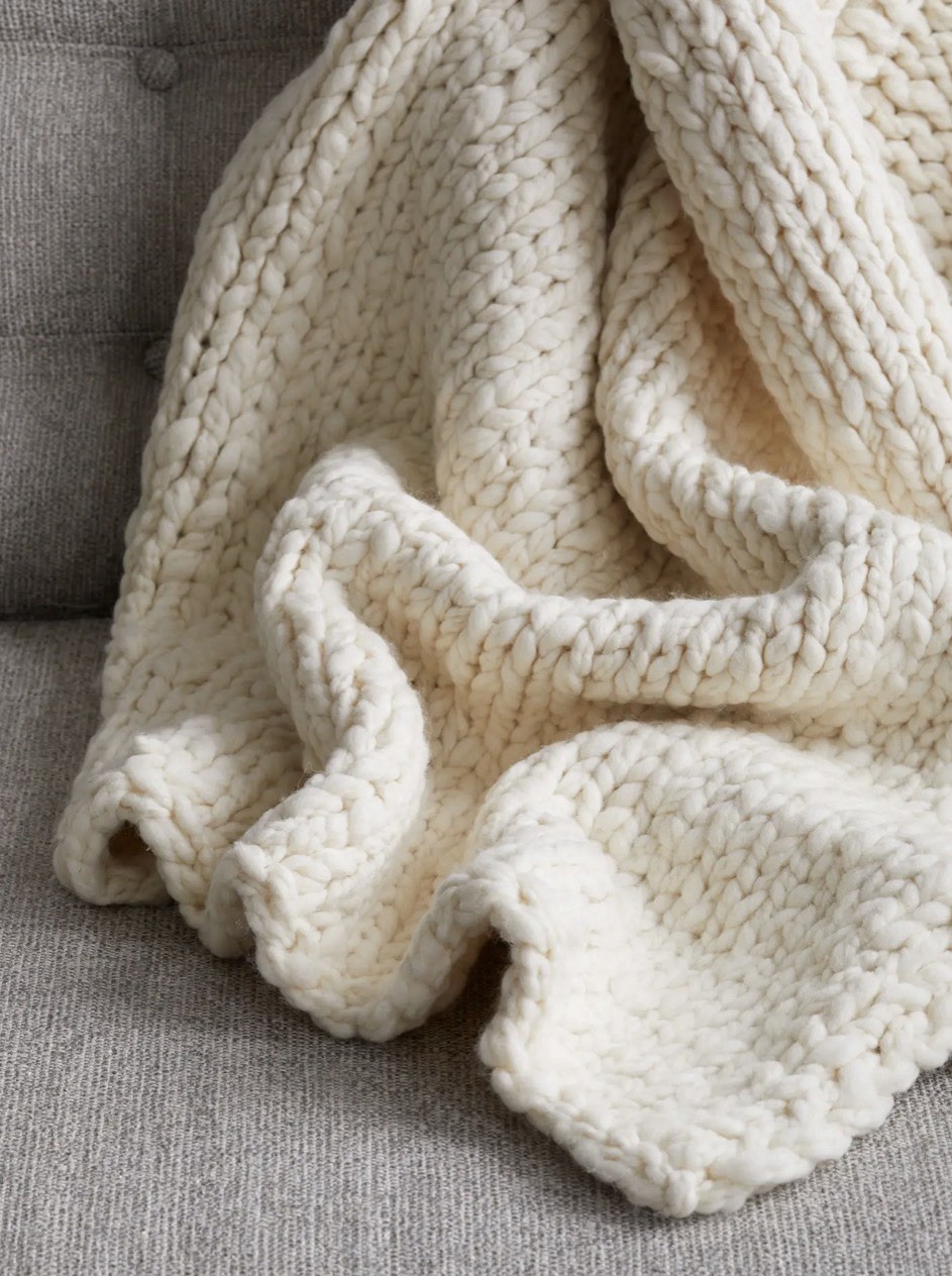 NWOT Quince Chunky Wool Throw Ivory 50” X 60”