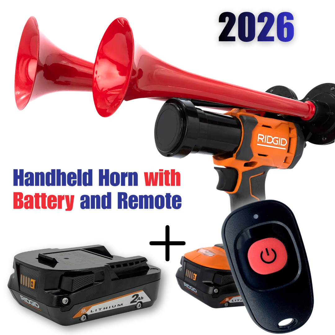 Honkup RIDGID 18V Train Horn | Dual Red Trumpets | Remote Control | 8Ah Battery