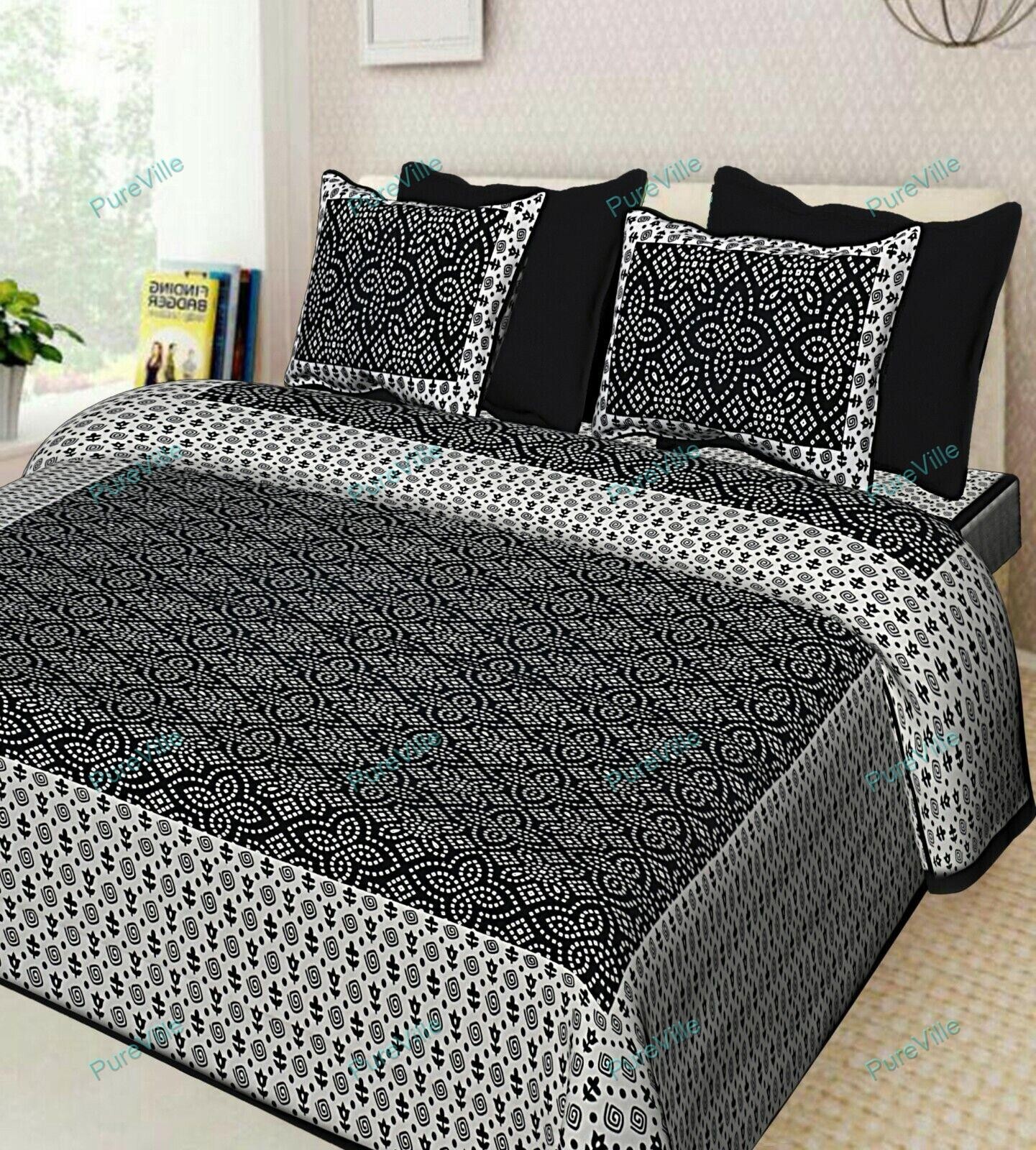 Attarctive Geometric Printed Cotton Double Bed Sheet With 2Pillow Cover 90x108