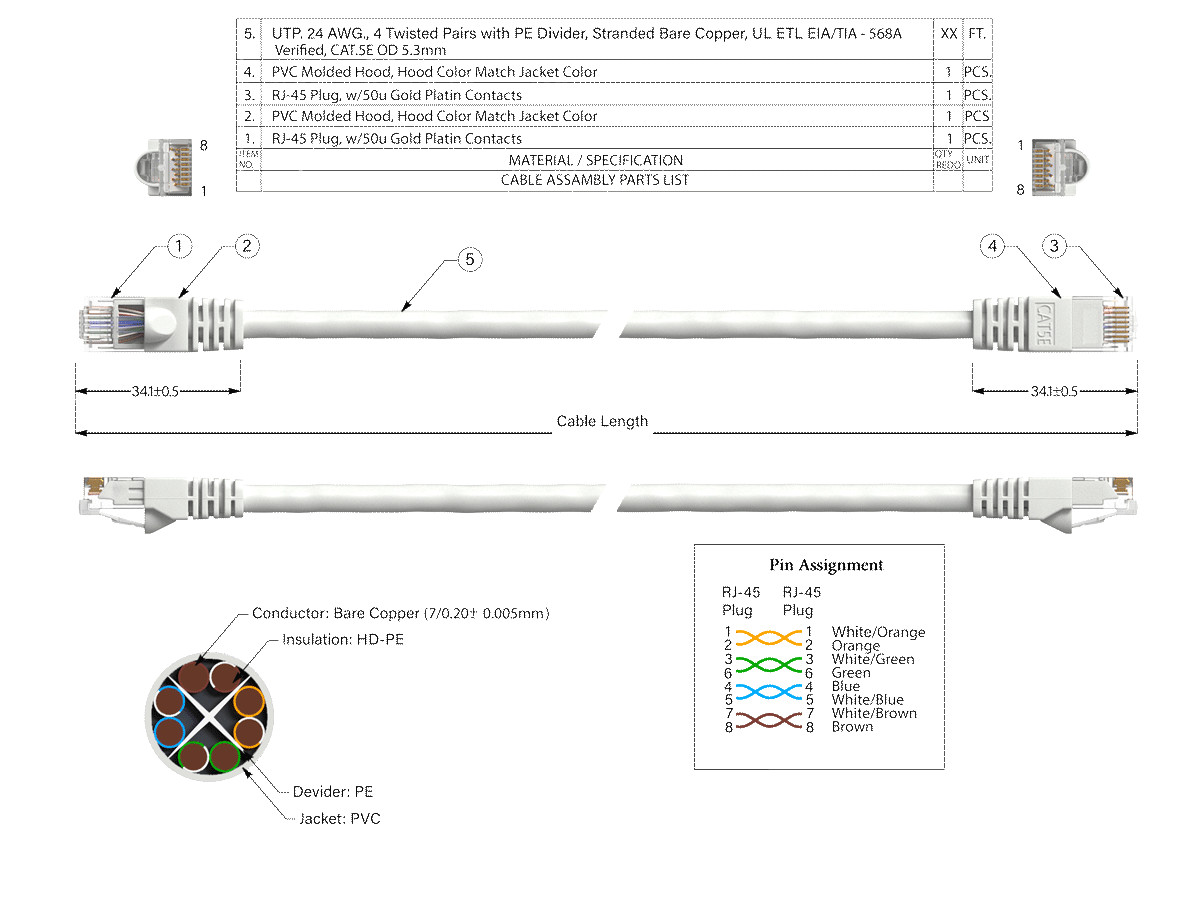15ft Cat5e UTP Ethernet Network Patch Cable Snagless 24AWG Bare Copper, White