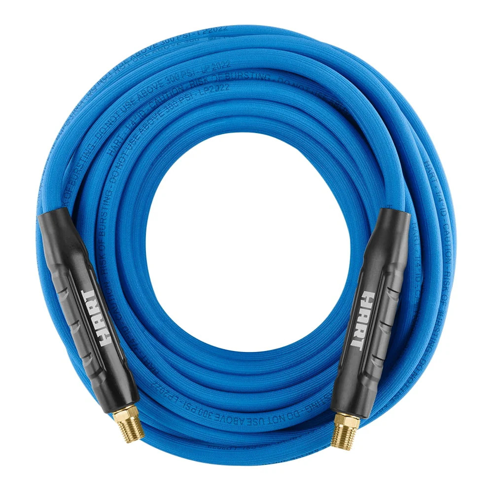HART Tools Lay Flat Pneumatic Air Hose, 50 ft, 1/4 in, Kink Resistant, 360 Swive