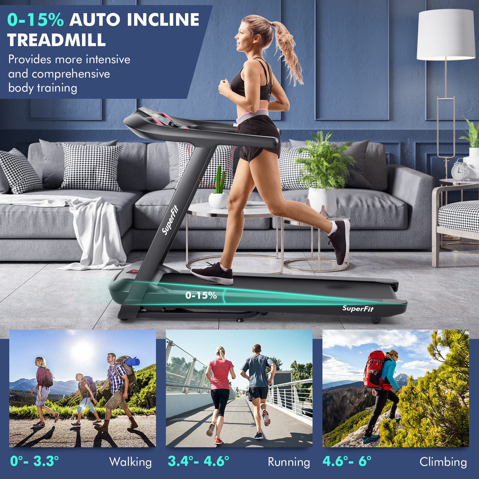 4.75HP Adjustable Treadmill w/ Programs Touch Screen Voice/APP/Remote Control