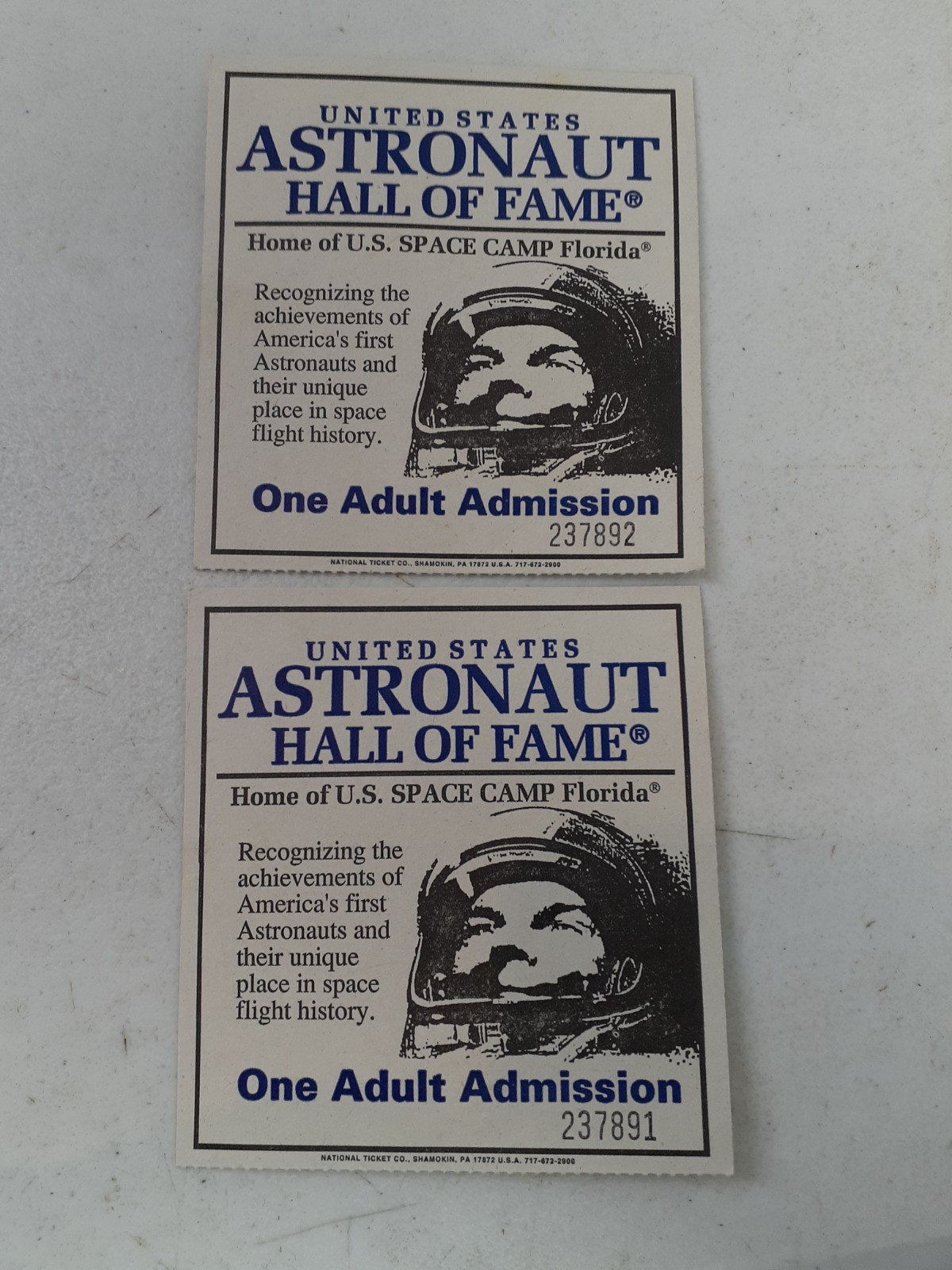 RARE! Lot of 2 United States Astronaut Hall of Fame Space Camp Tickets 226