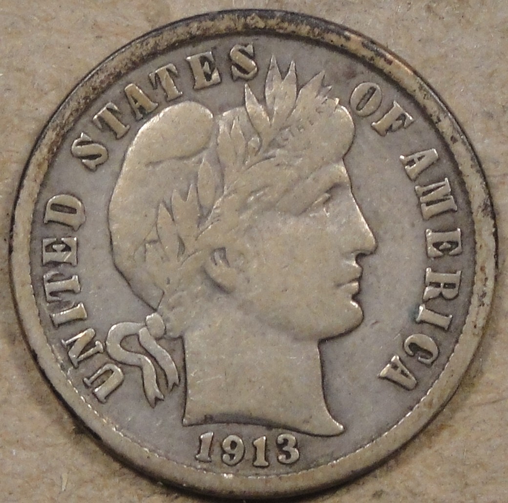 1913 Barber Dime 10c F+ as Pictured r