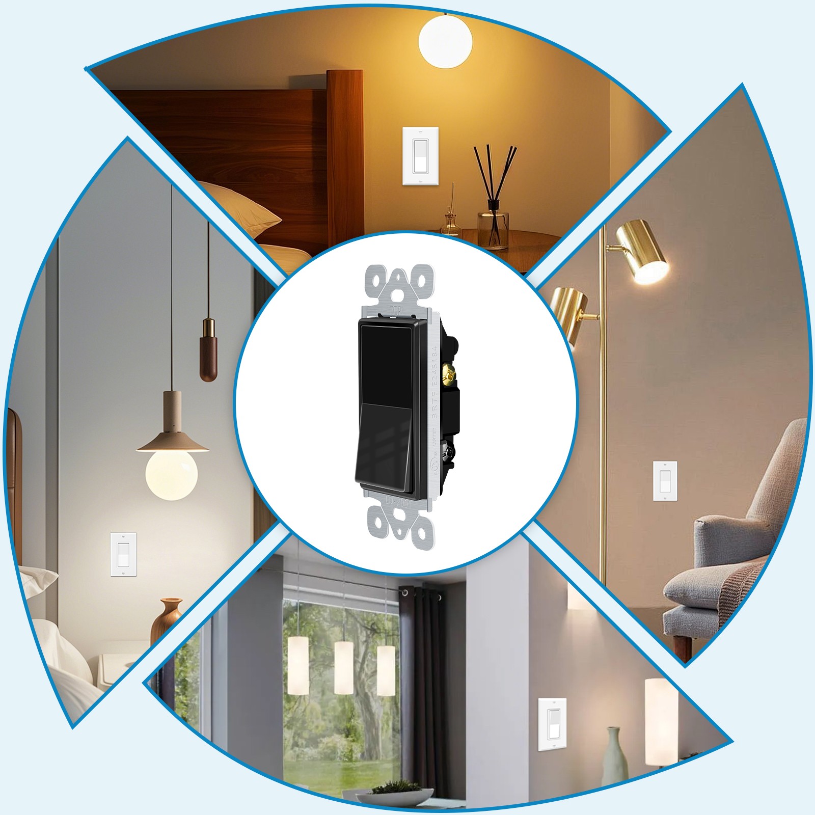 30PCS Black Single Pole Rocker Light Switch 15A Easy Install Push-in Wiring UL