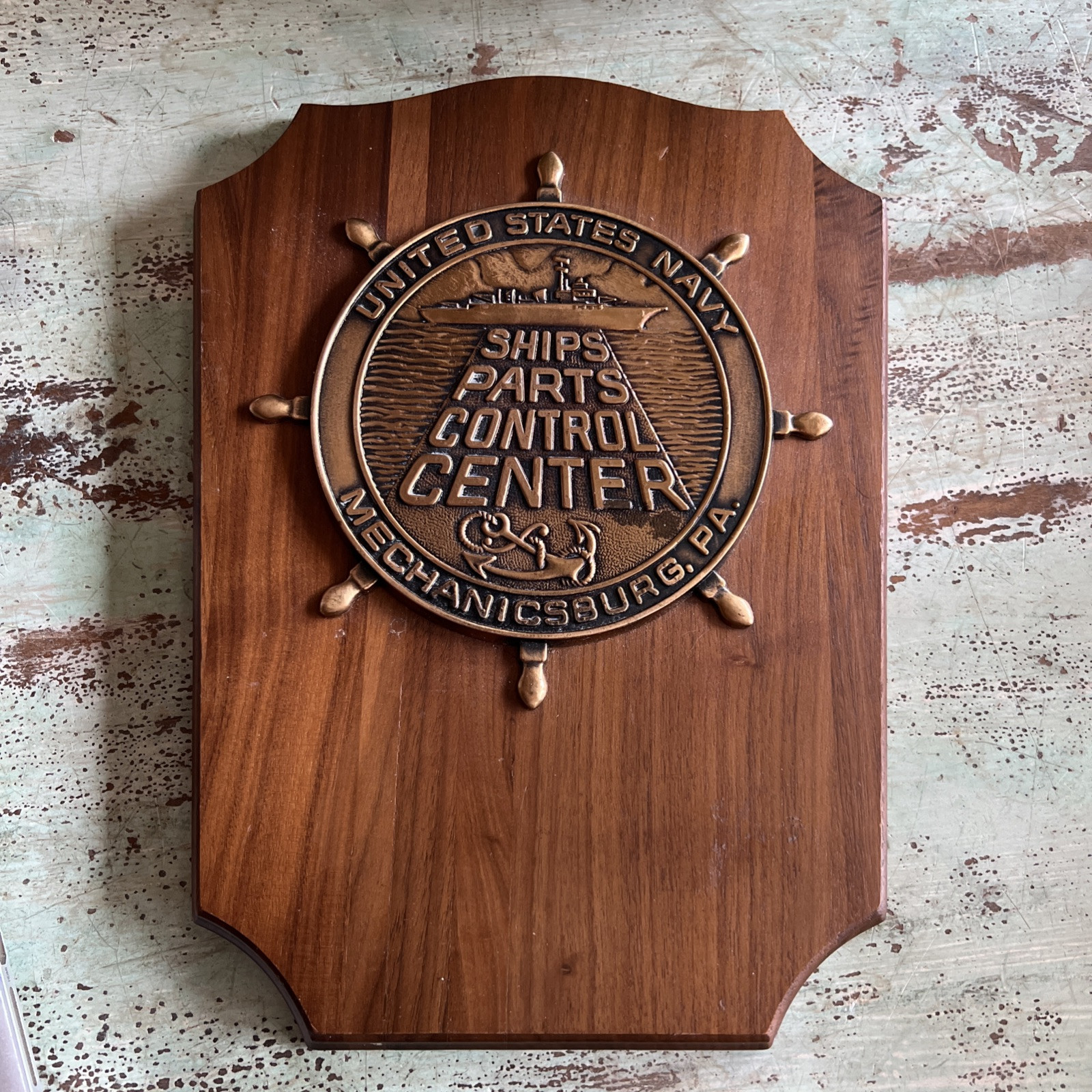 Vintage US Navy Ships Parts Control Center Brass Plaque Mechanicsburg Pa.