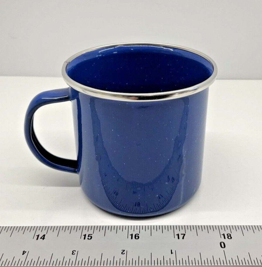 Blue Enamel Speckled Camping Cup with Handle Cowboy RV Cabin
