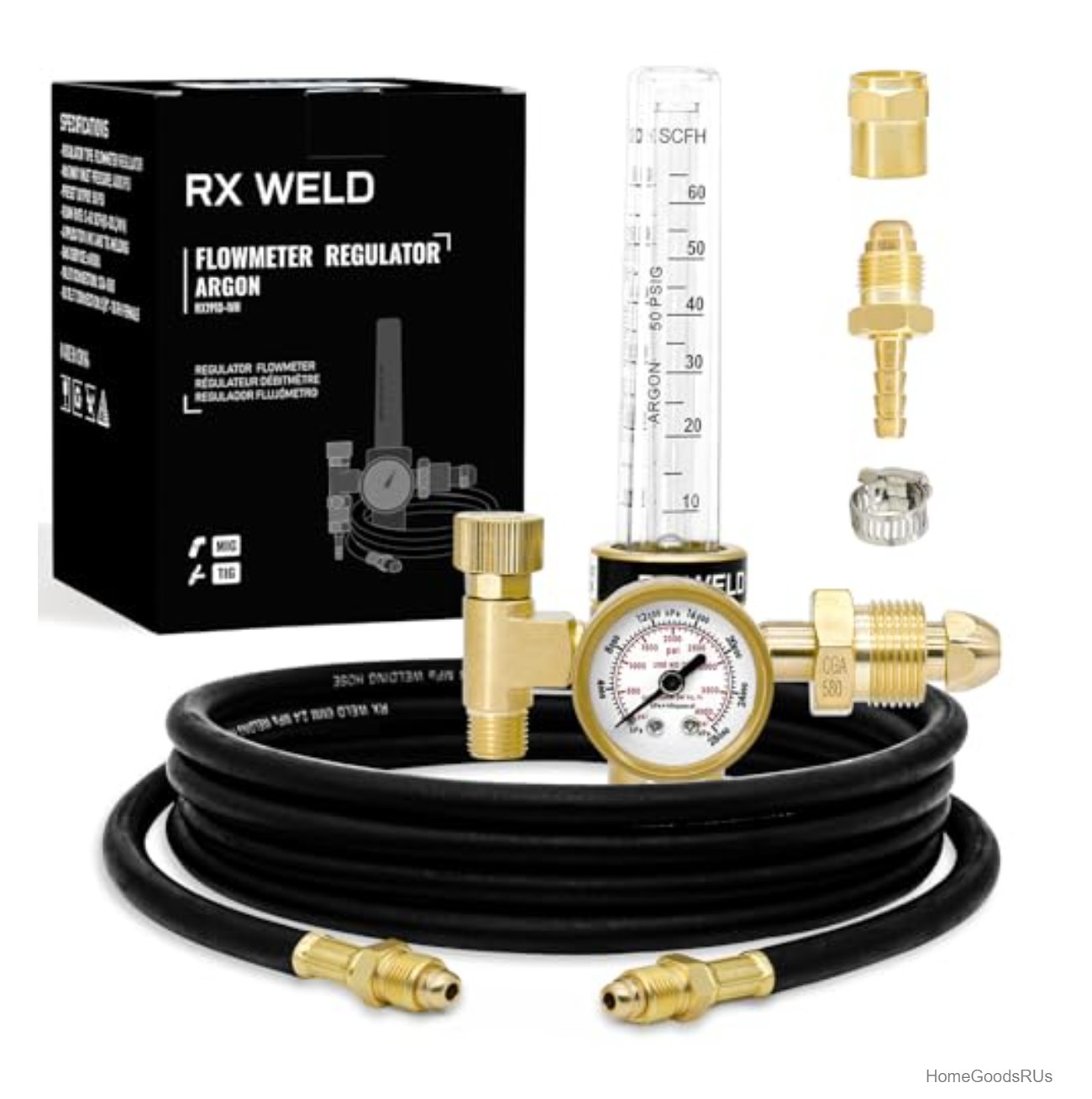 Argon Regulator CGA580 6.6FT Hose MIG TIG Welding Gas Flowmeter 10-60 CFH Dual