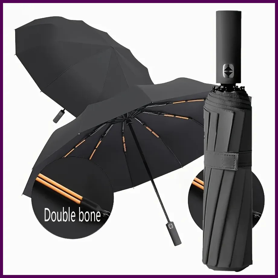 12 Bone Black Glue Fully Automatic Umbrella With Thick And Durable Keel Three