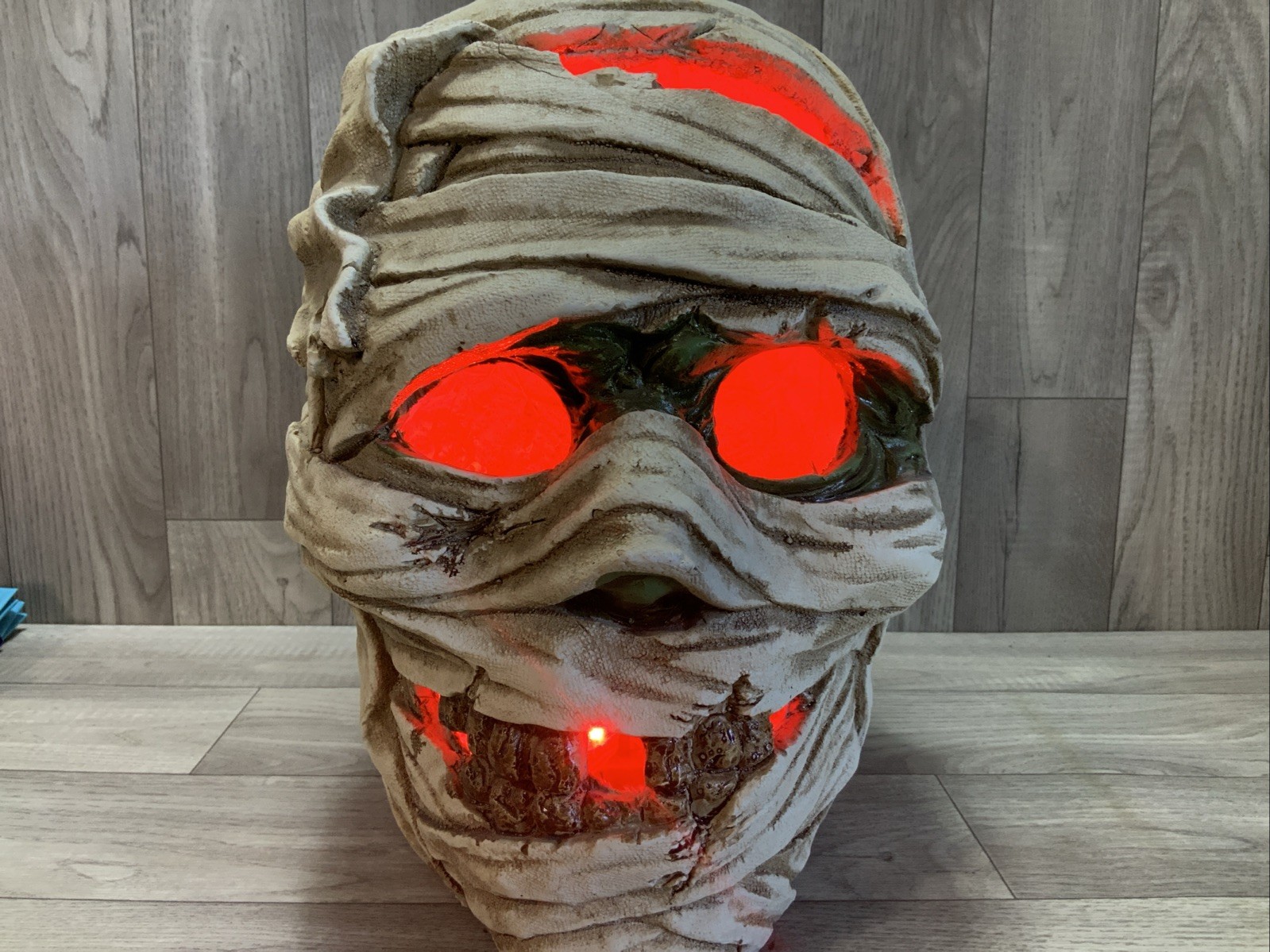 Mummy Head Lights Up Red. Halloween, Vintage. *Rare* 13" Tall. Plaster.