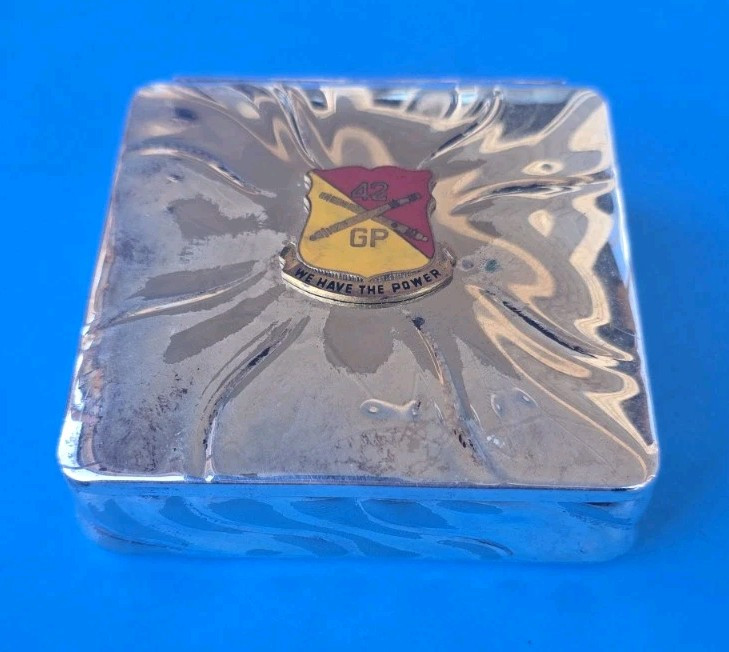 RARE World War II WW2 US Army 42nd Field Artillery Cigarette Metal Box / Case!