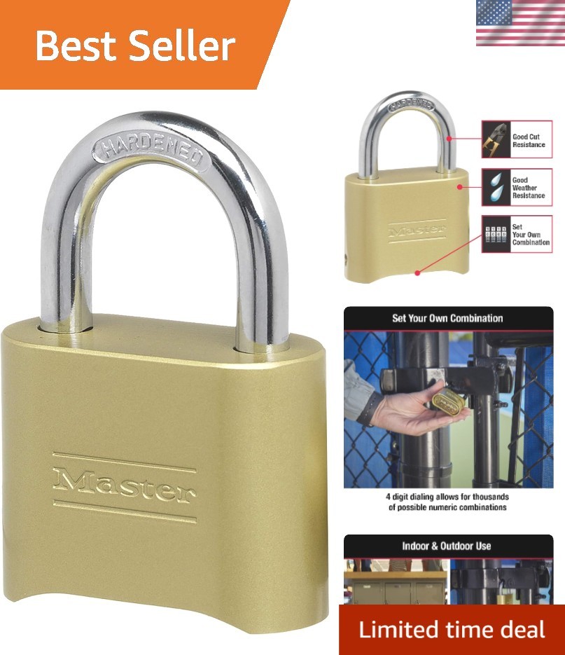 Combination Padlock Outdoor Brass Lock, Gate Lock 2-Inch 175D | Resettable 4-...