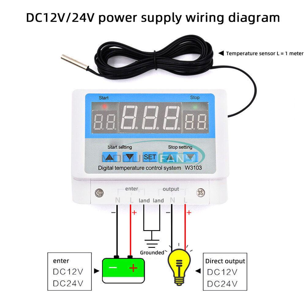 W3103 Digital Wall-Mounted Temperature Controller Thermostat 30A 12V/24V/220V