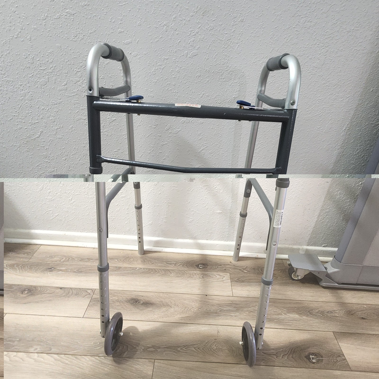 Compass Health Adult Dual 2-Button Folding Walker 5" Wheels WKAAW2B Pre-owned