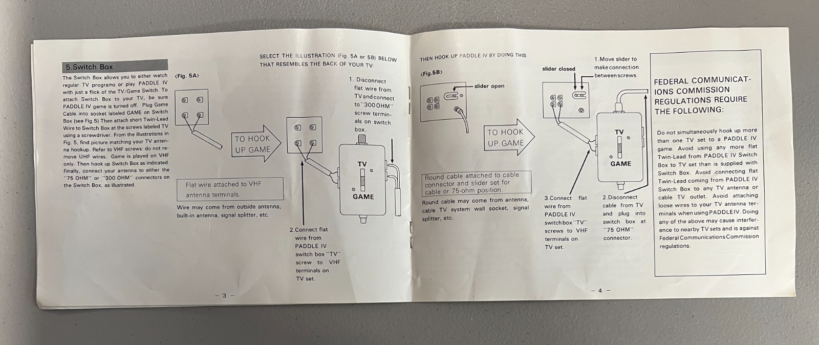 Paddle IV 4 Roberts The Pro Line Television Computer Games Console Manual (ONLY)