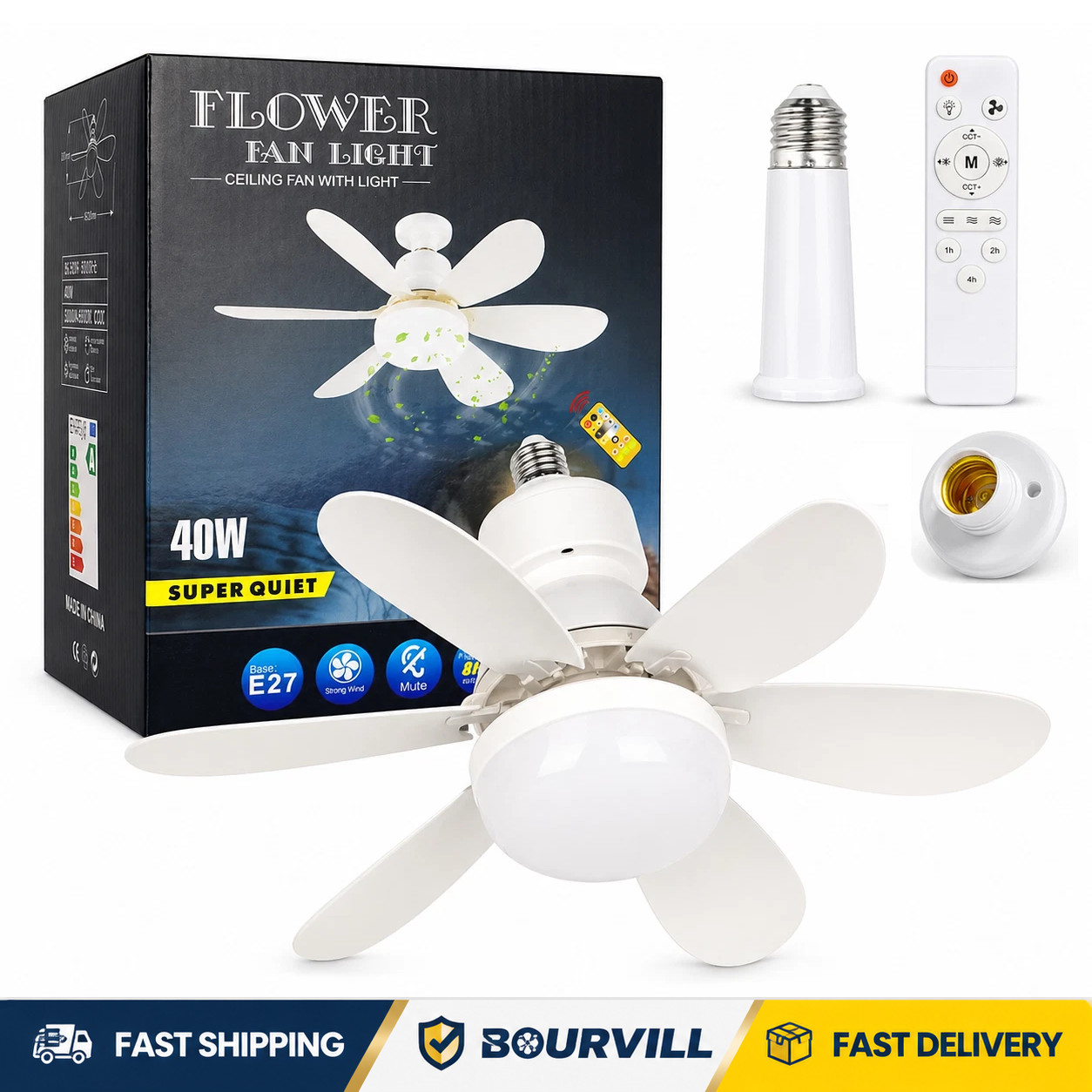 2-in-1 E27 Socket Fan Light with Remote Screw in Ceiling Fans LED Light Bulb Fan