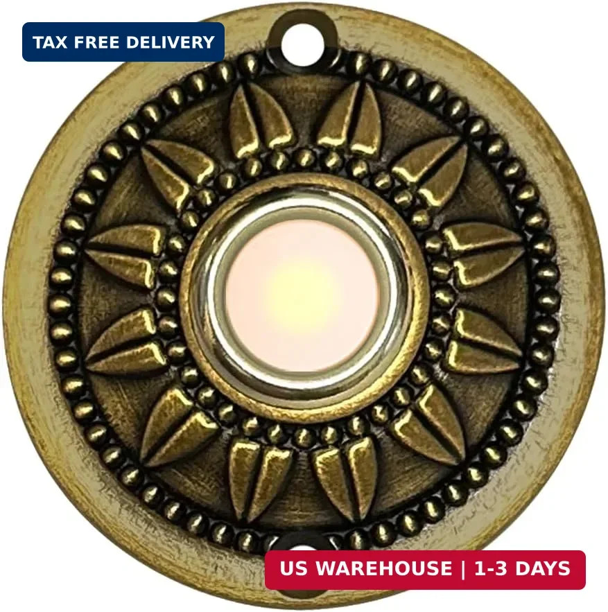 Wired Iron Classic LED Lighted Doorbell Push Button Switch 2.3" For Chime (Brass