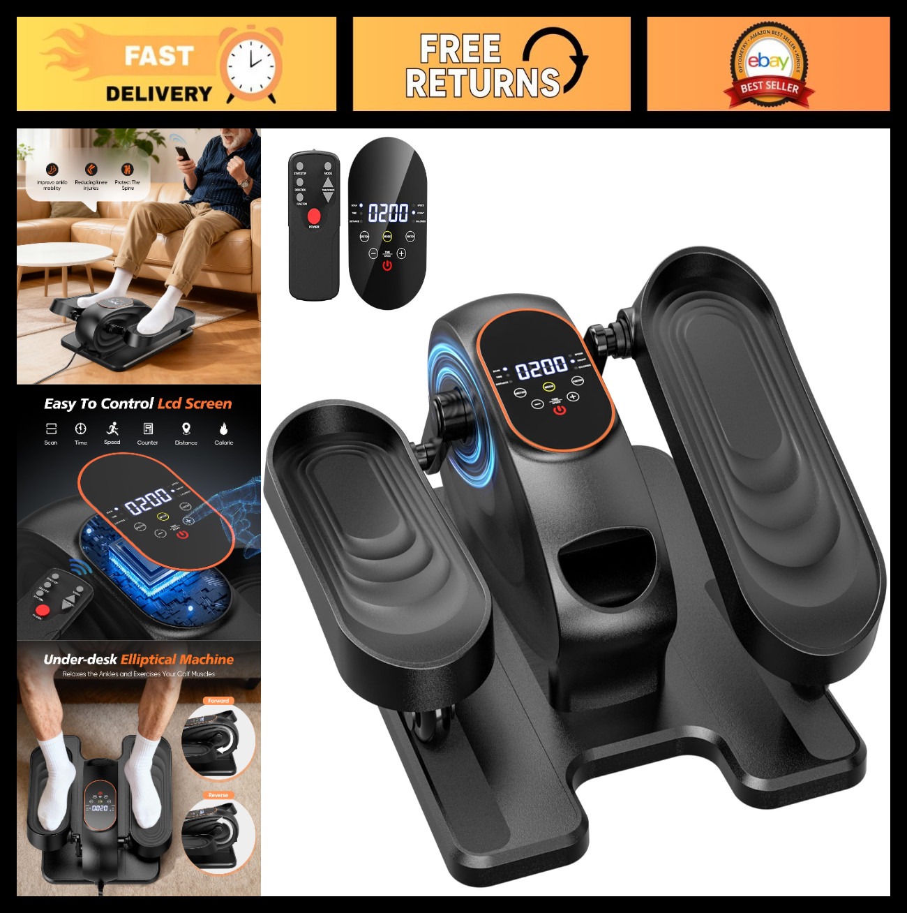 Electric Under Desk Elliptical Machine - Mini Seated Pedal Exerciser for Seniors