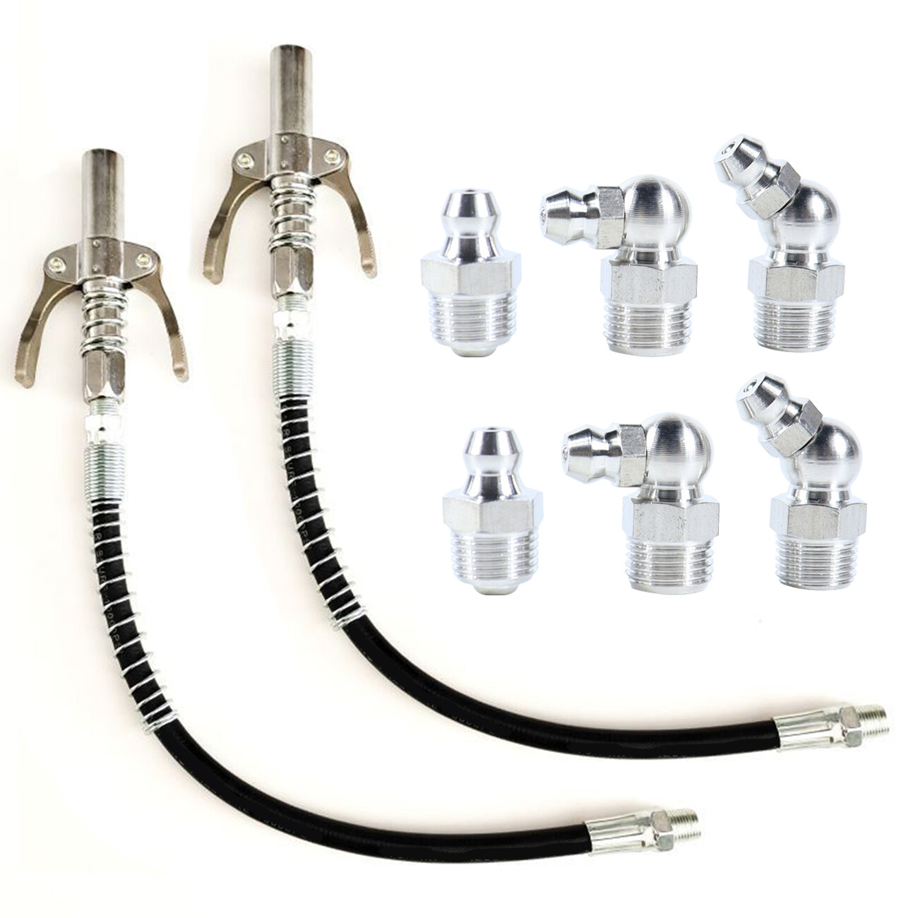 2PCS Grease Gun Coupler Double Handle High Pressure Quick Release Lock Nozzles