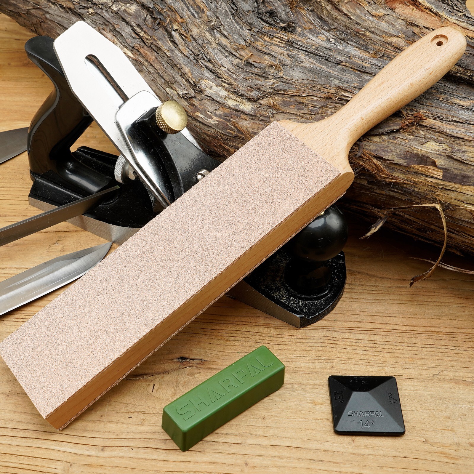 Large Leather Strop (Genuine Cowhide) with 2 Oz. Polishing Compound&Angle Guide