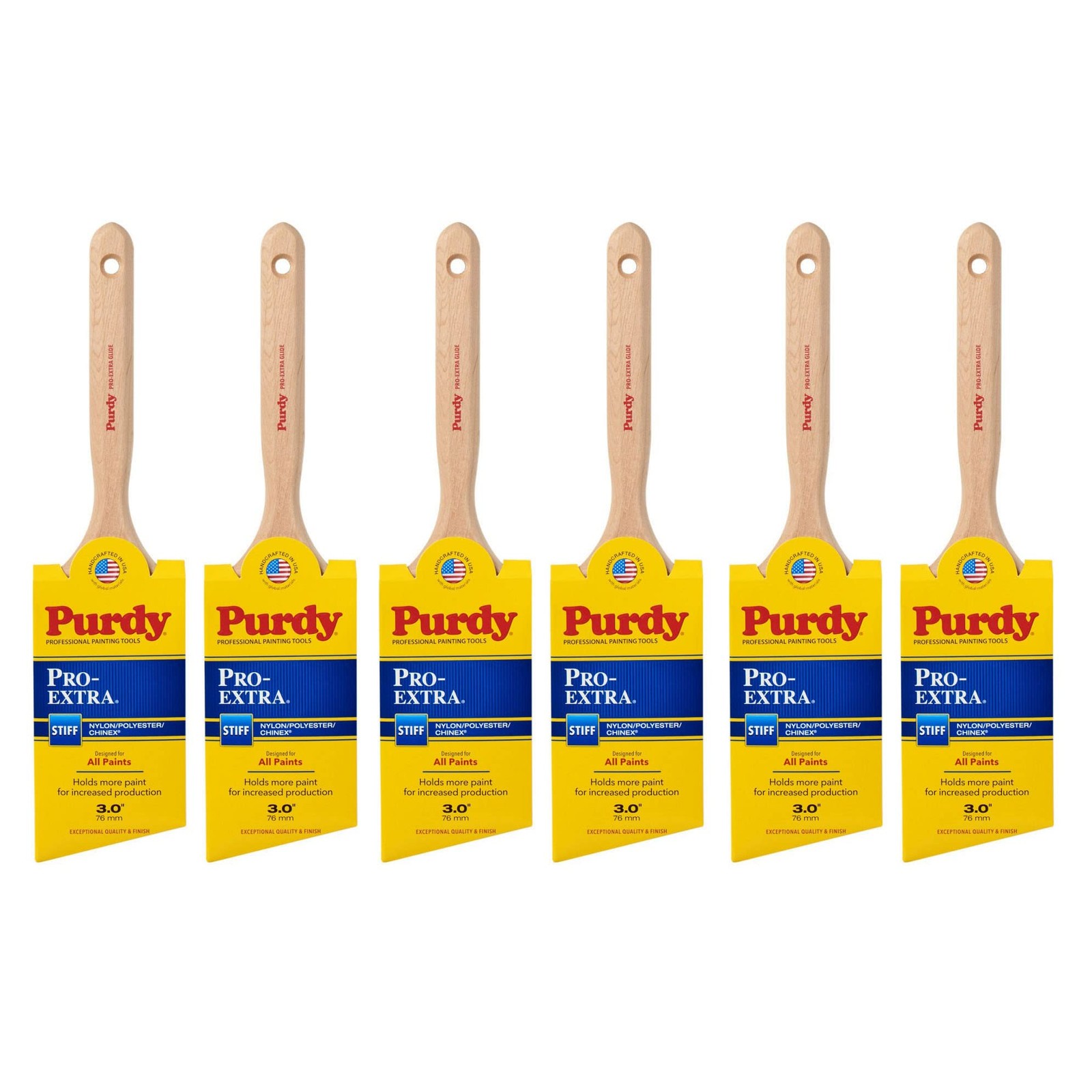 Genuine Purdy 6 Pack Pro-Extra Glide Angular 3" Paint Brushes 144152730-6PK
