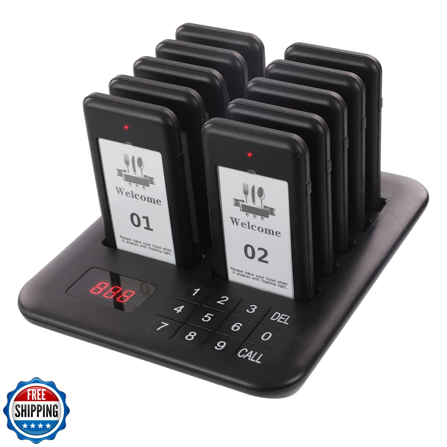 LOUKIENE Restaurant Pager System, 10 Wireless Pagers, Touch Keyboard Calling