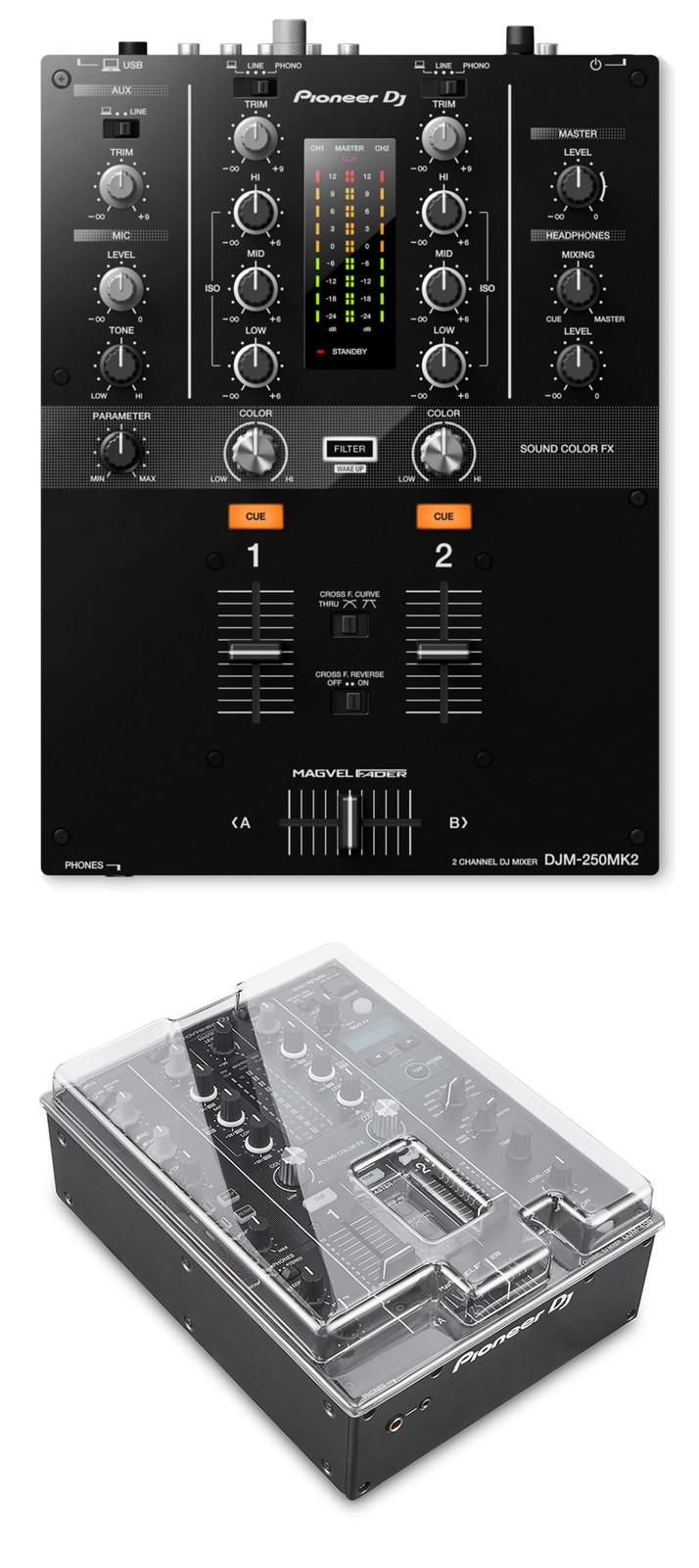 Pioneer DJ DJM-250MK2 + Decksaver DS-PC-DJM250MK2450 Cover Bundle