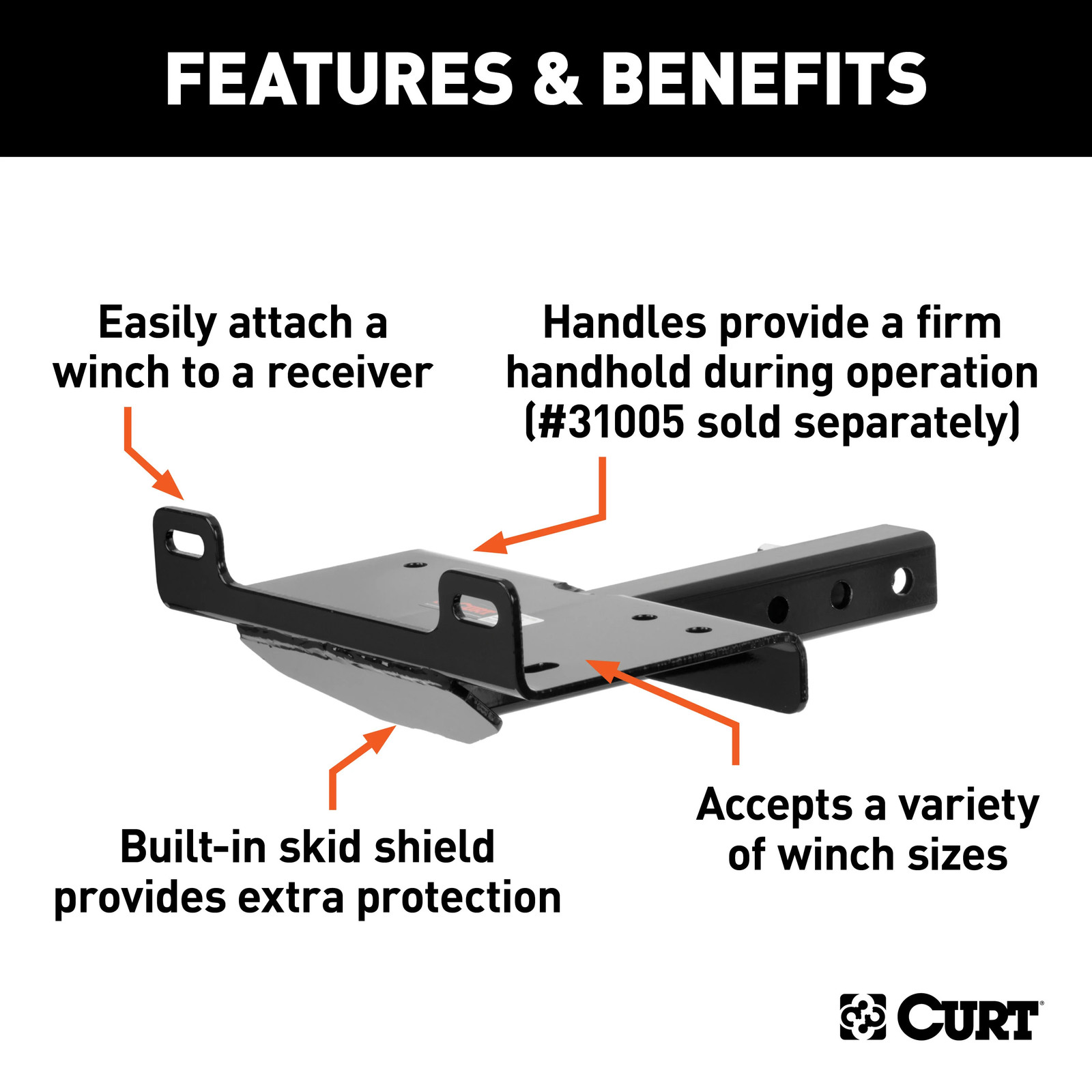 Curt Winch Mount for 2in Receiver Trailer Hitch-Mounted #31010