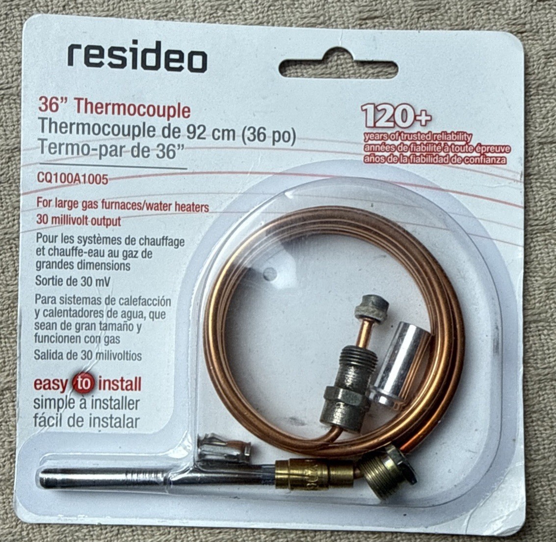 Resideo 36 Inch Thermocouple Replacement For Gas Furnaces Boilers Water Heaters