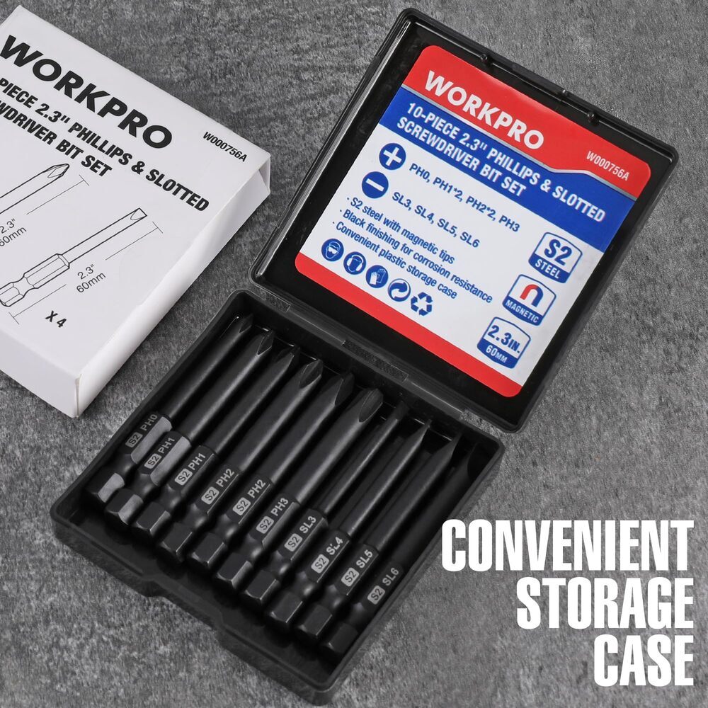 WORKPRO 10PC Magnetic Slotted Phillips Screwdriver Bit 1/4" Hex Shank Driver Bit