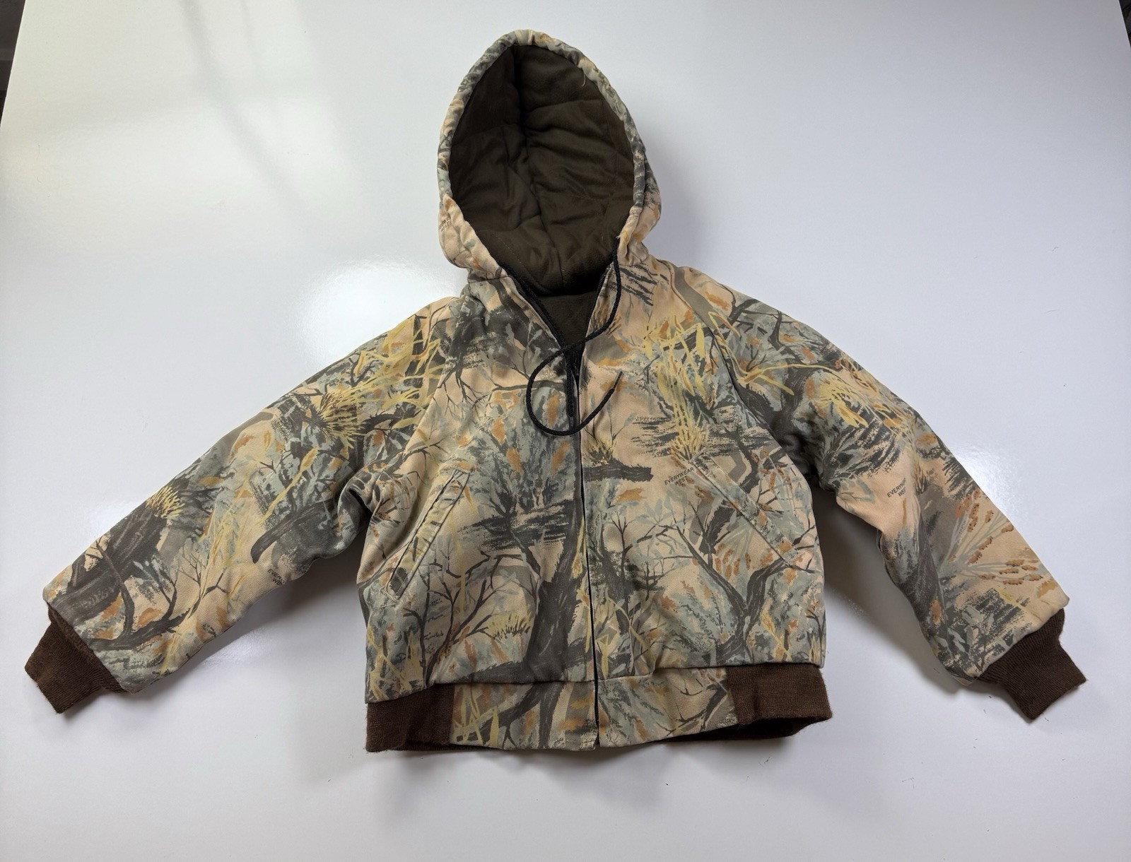Vtg everyWear West camo outdoor SMALL/CHILD hooded Hunting Zip Jacket workwear