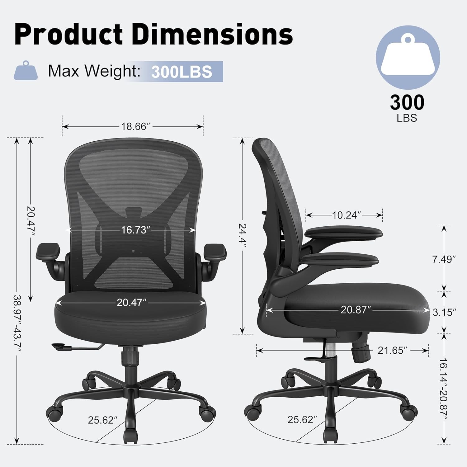 Mesh Office Chair W/ Adjustable Lumbar Support & Flip-up Arms Ergonomic Home