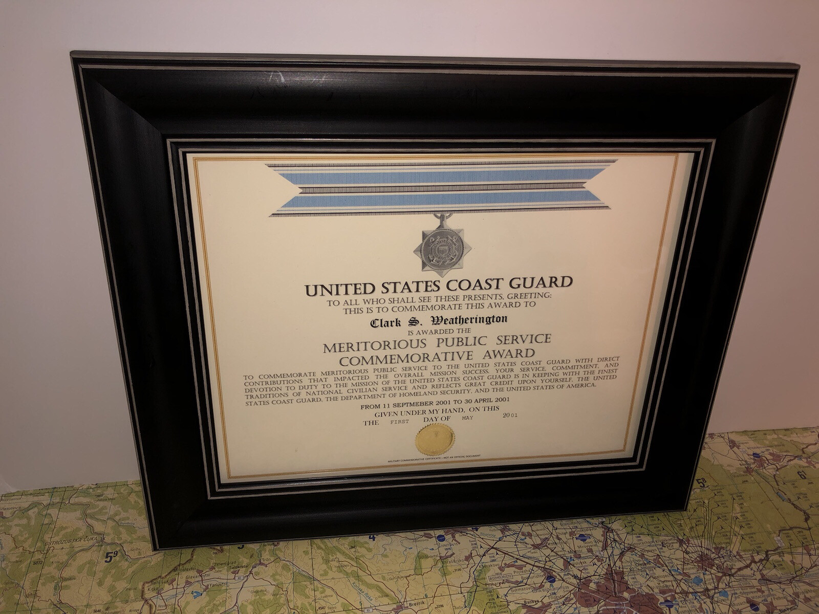 USCG MERITORIOUS PUBLIC SERVICE COMMEMORATIVE AWARD CERTIFICATE Type-1