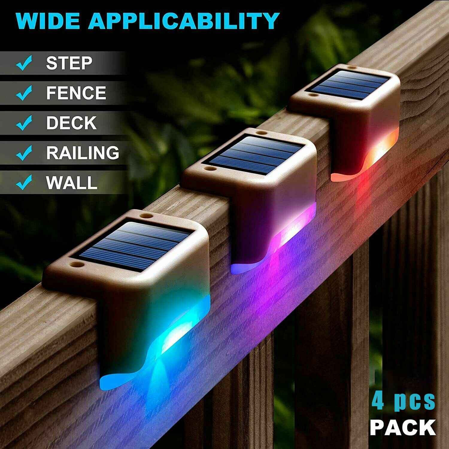 4Pcs Solar LED Deck Lights Outdoor Path Garden Pathway Stairs Step Fence Lamp US