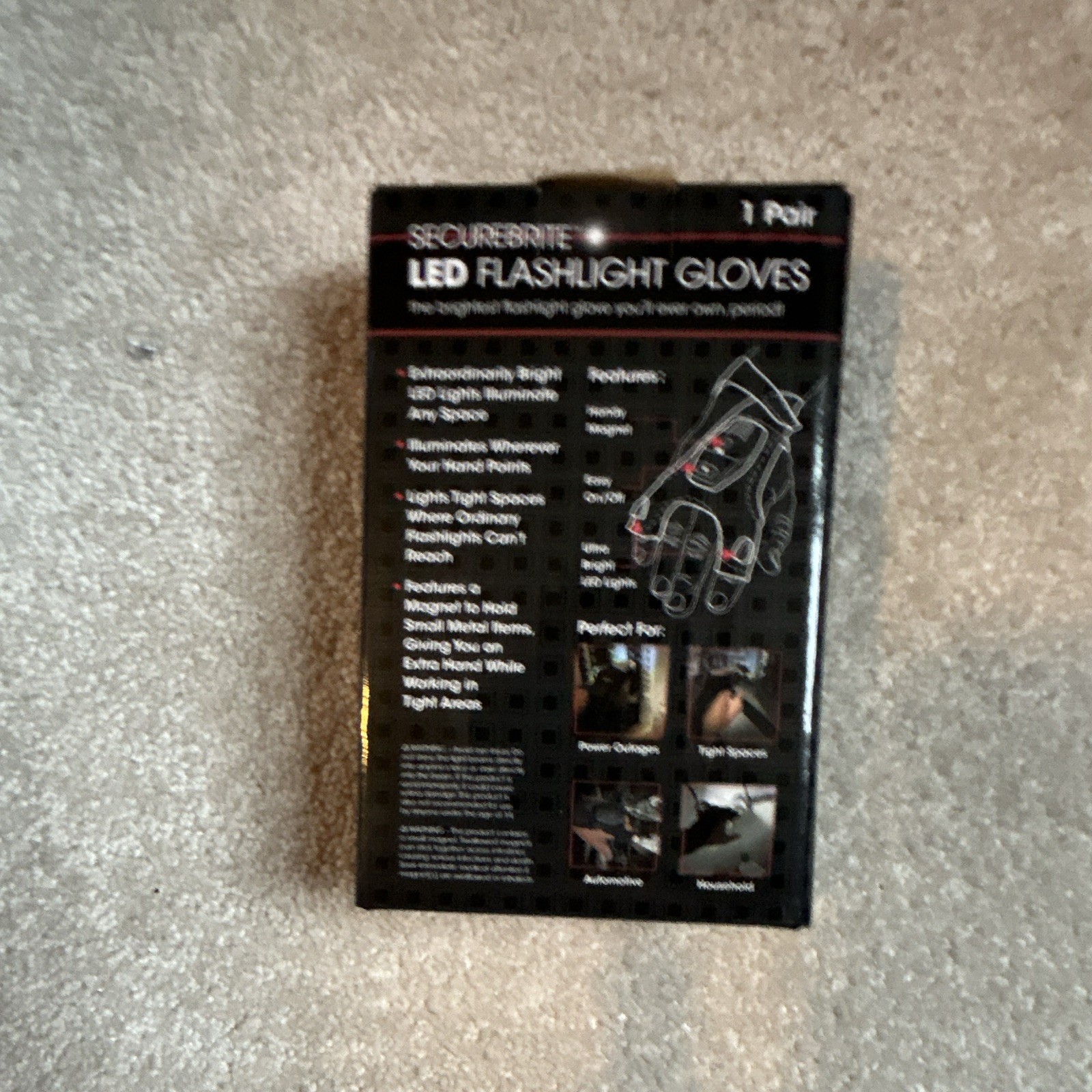 SecureBrite LED Flashlight Gloves Worklight Black Cordless 3V CR2032 BL9219
