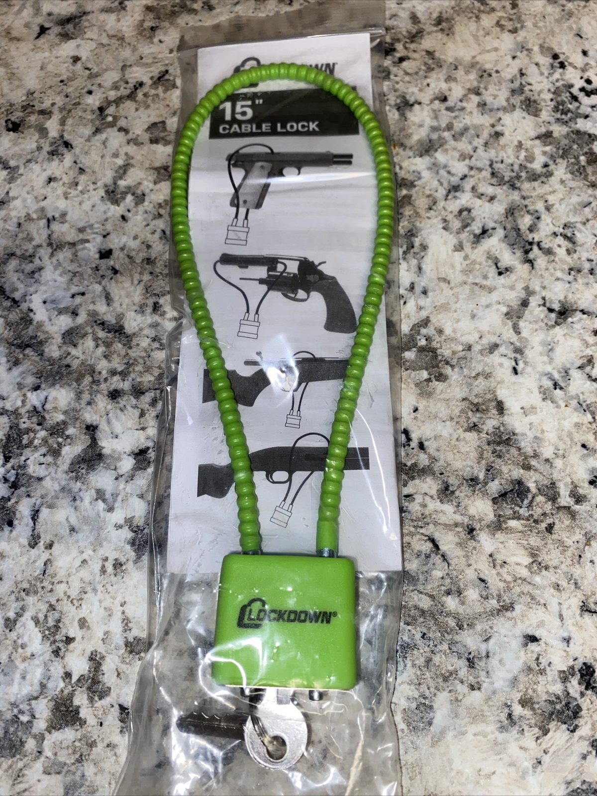 LOCKDOWN 15 Inch Cable Gun Lock green with 2 Keys New In Package kid safe child