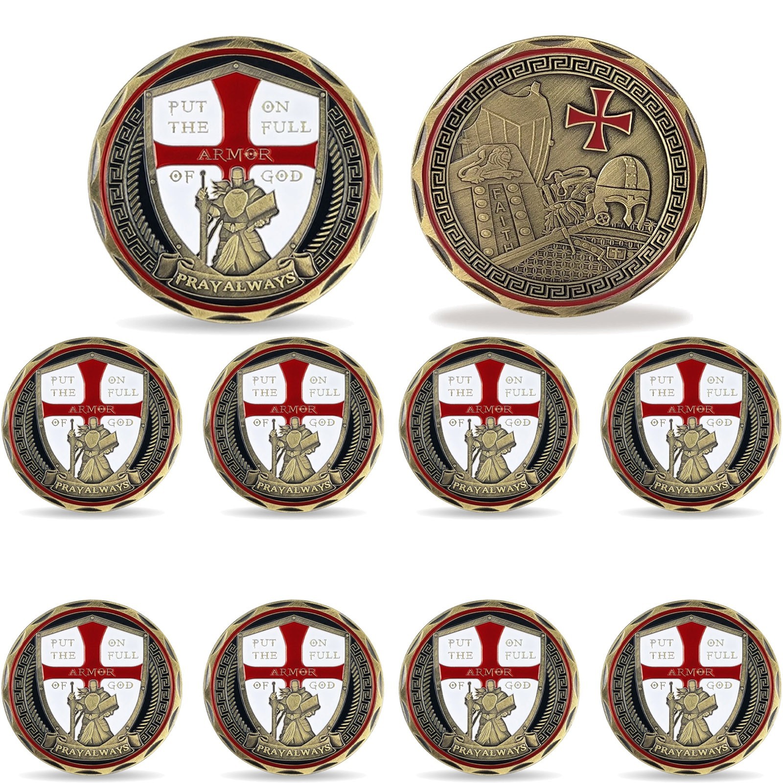 10pcs Armor of God Challenge Coin The Knights Templar Coin Christian Faith Coin