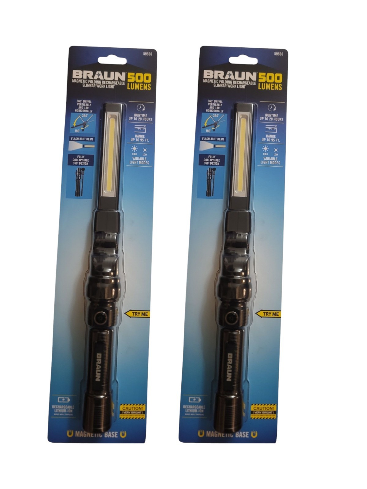 Fits BRAUN 500 Lumen Magnetic Slim Bar Folding Work Light Two Pack (2-pack)