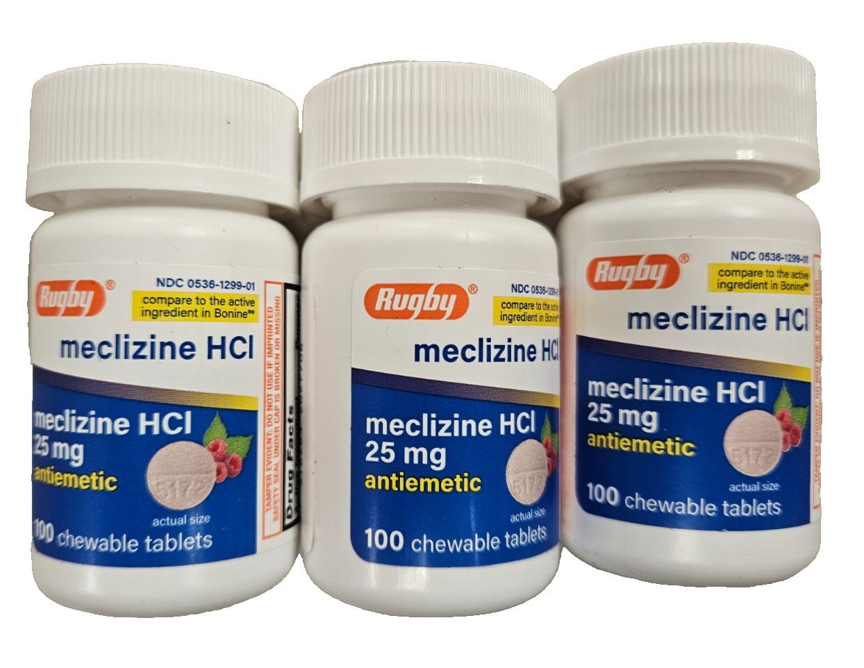 Rugby Meclizine 25mg NON-DROWSY 100ct ( 3 pack ) --
