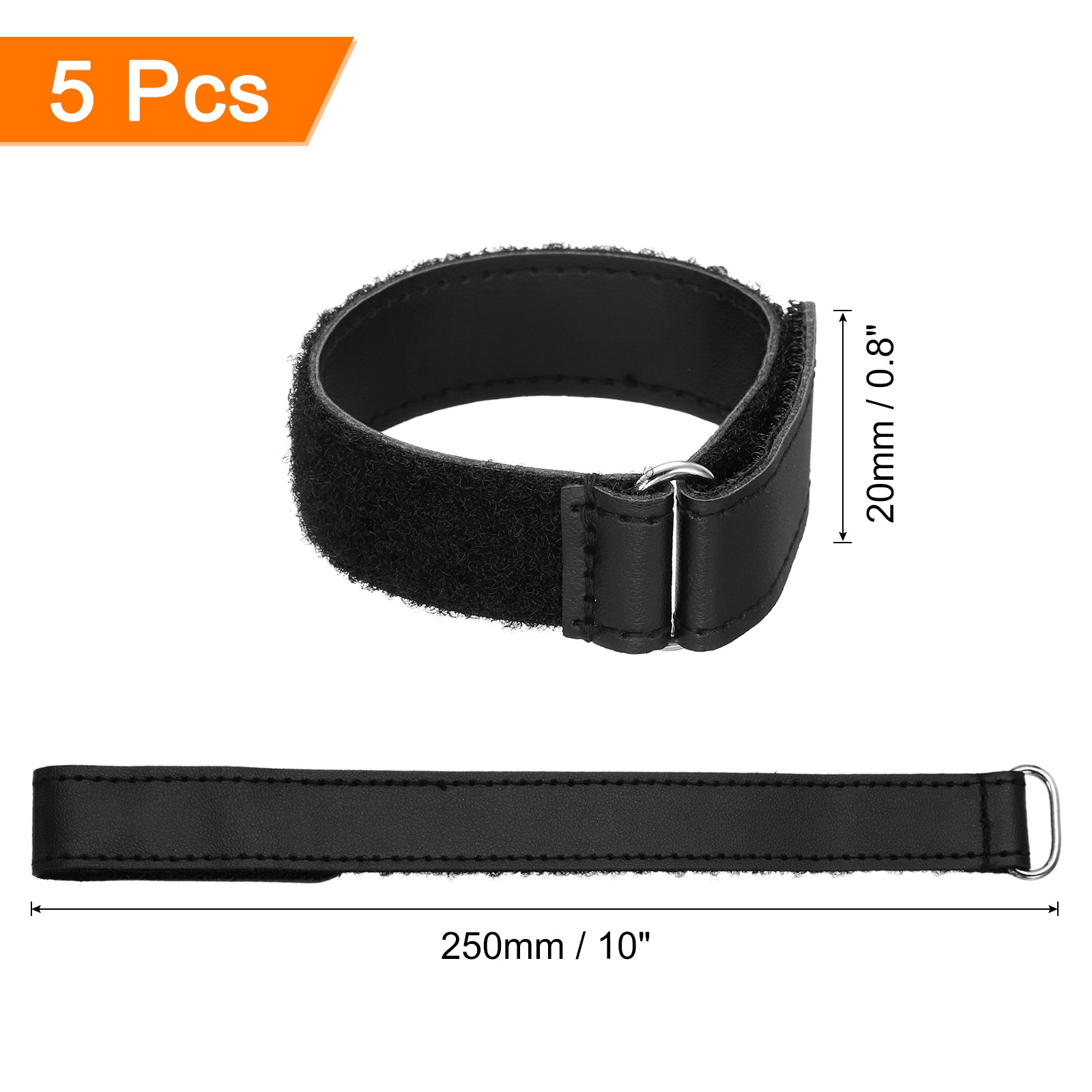 5Pcs Battery Tie Down Straps 0.8x10" Black Leather Hold Down Hook Loop Straps