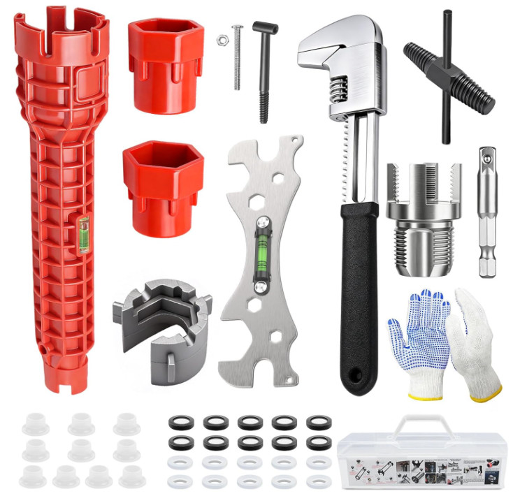 Juego 39 Herramientas Fontanería Llave Fregadero Roscador PVC y Extractores