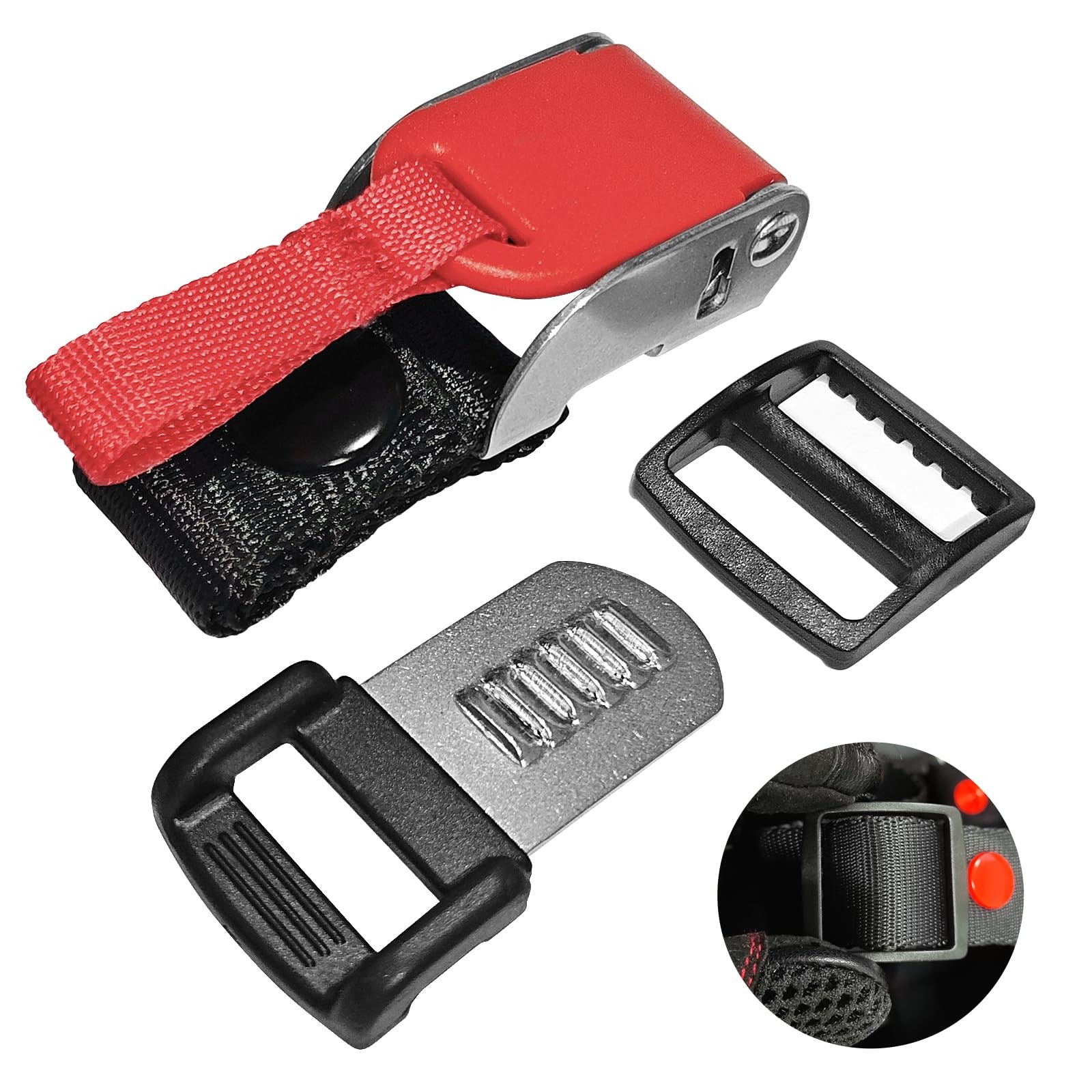 Motorcycle Helmet Quick Release Buckle Kit, Stainless Steel Chin Red