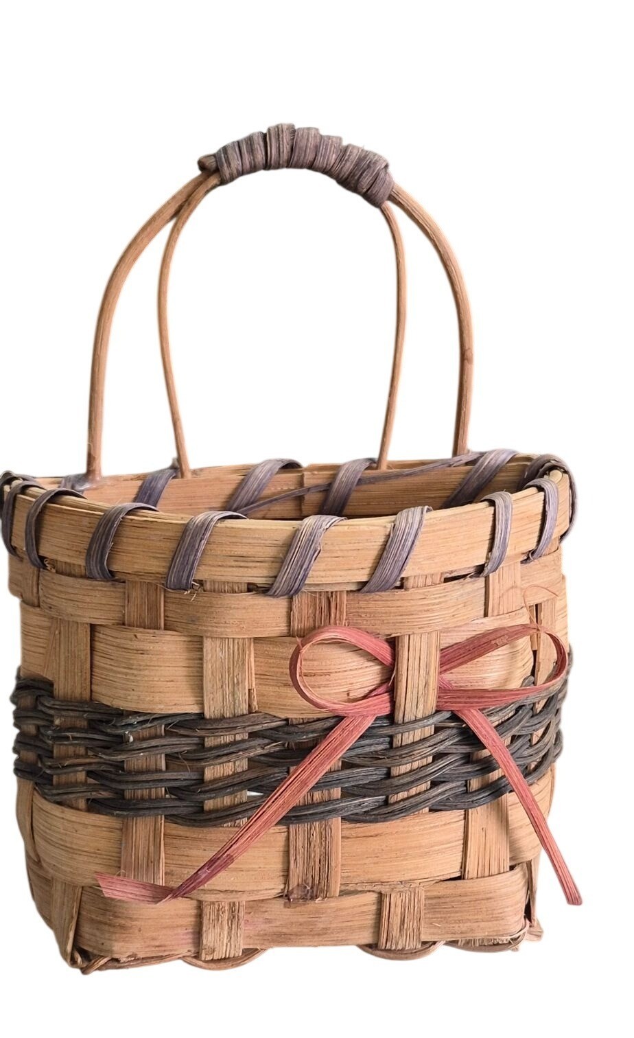 Woven Stripe Basket Dual Handle & Decorative Bow