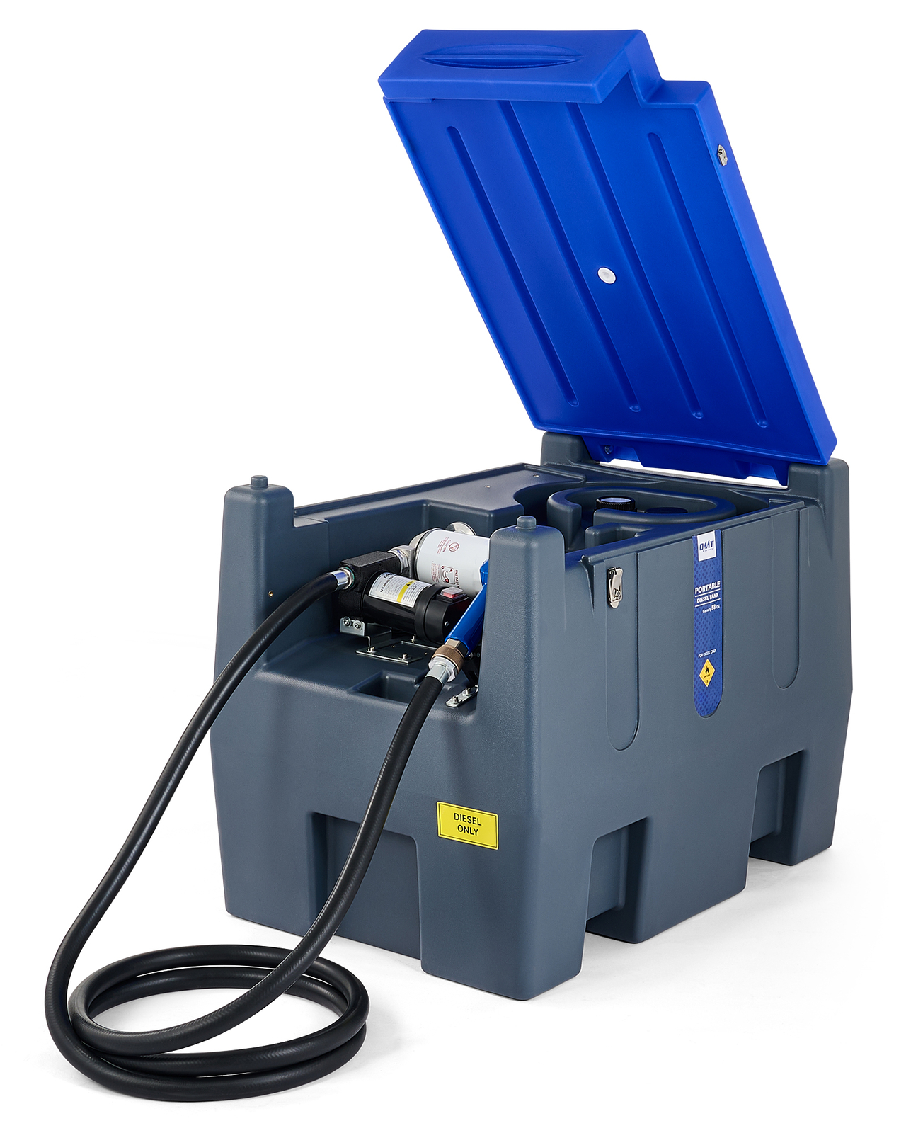 OMT 58 gal Portable Diesel Tank w 12V Transfer Pump for Easy Fuel Transportation