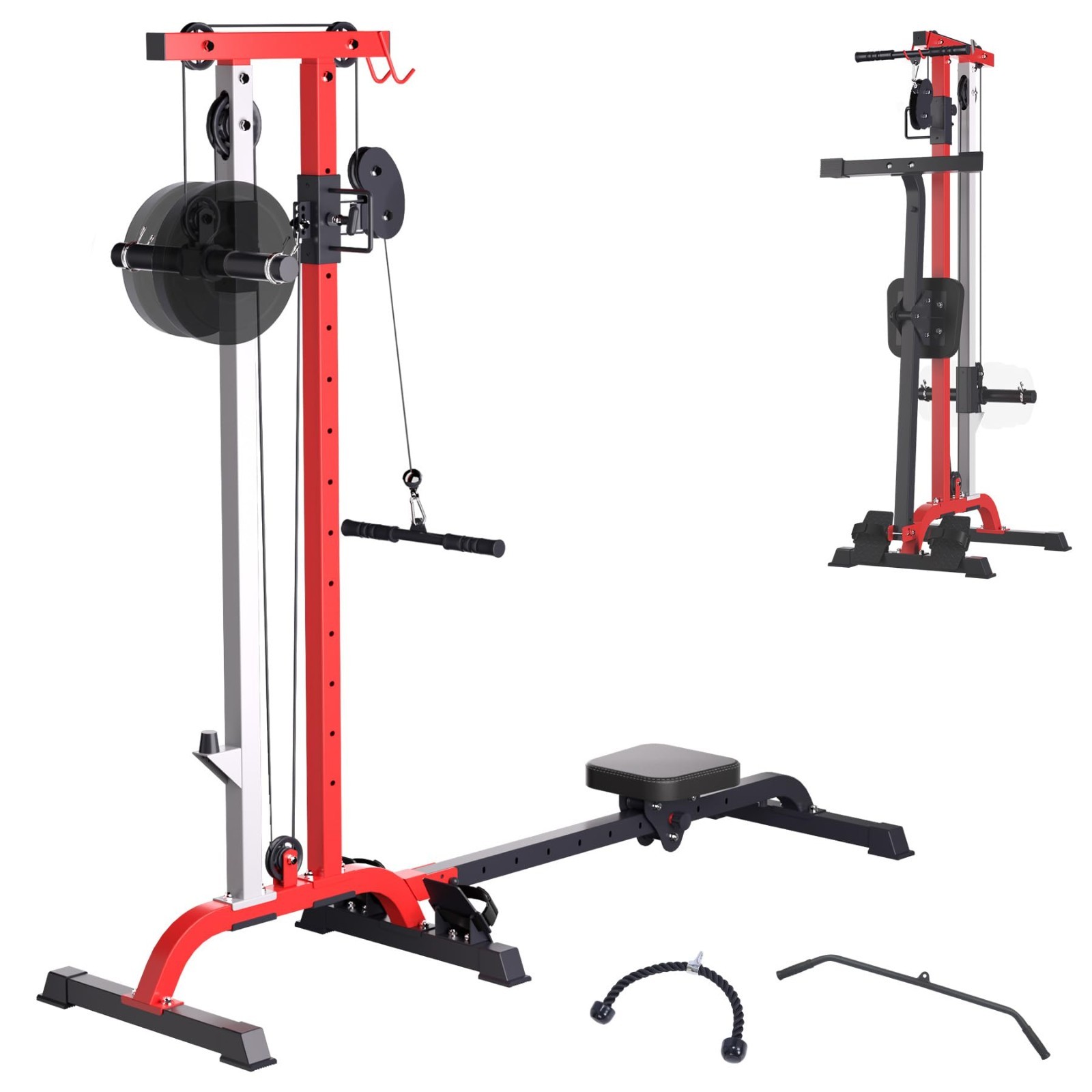 2 in 1 Rowing & Cable Machine, LAT Pull Down with Adjustable Weight and Seat
