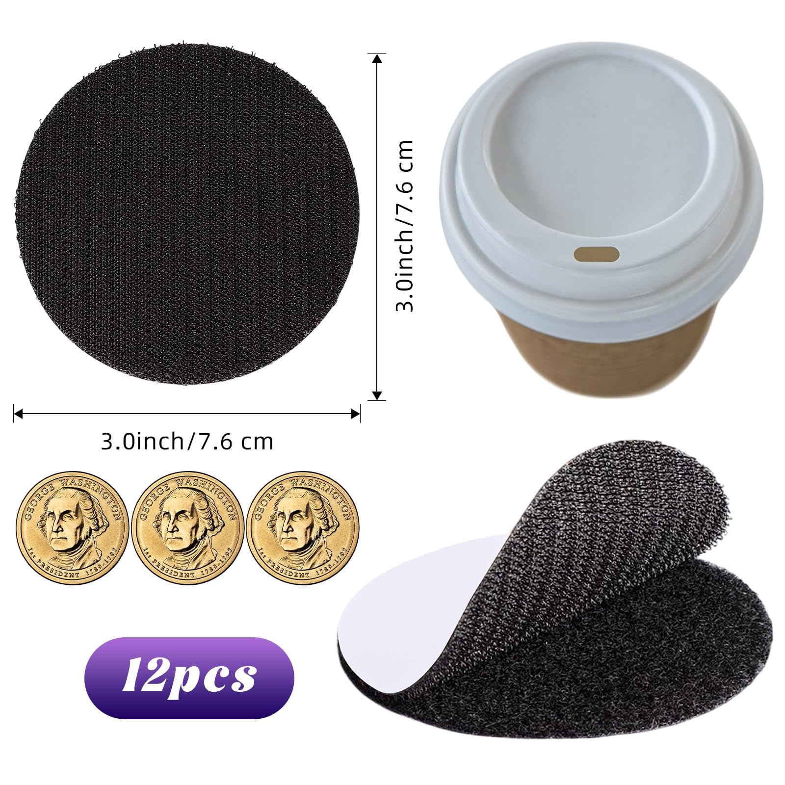 12 Pairs 3 Inch Referee Patch Hook and Loop Dots, Reusable Round Double Sided...