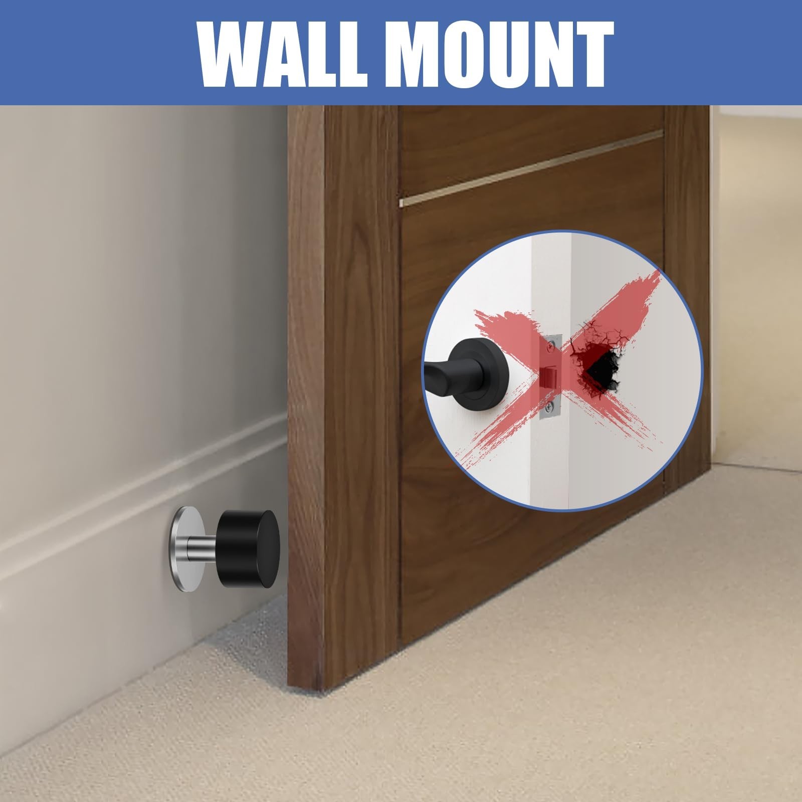 Door Stoppers Self Adhesive Door Stops for Floor Wall Mounted, Stainless Stee...