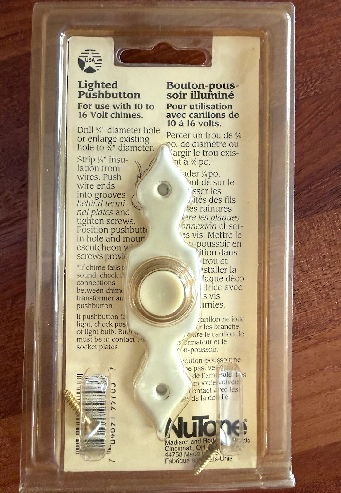 NuTone PB-29 LWH Push Button Lighted Door Button Brass WHITE Masterpiece Series