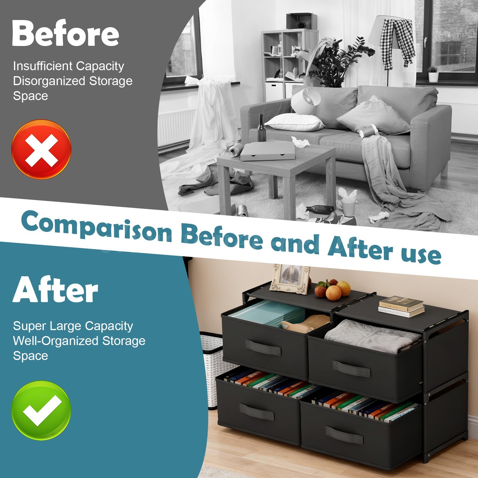 Non-Woven Fabric Multi-Functional Storage Cabinet, Double Row 4-Drawer