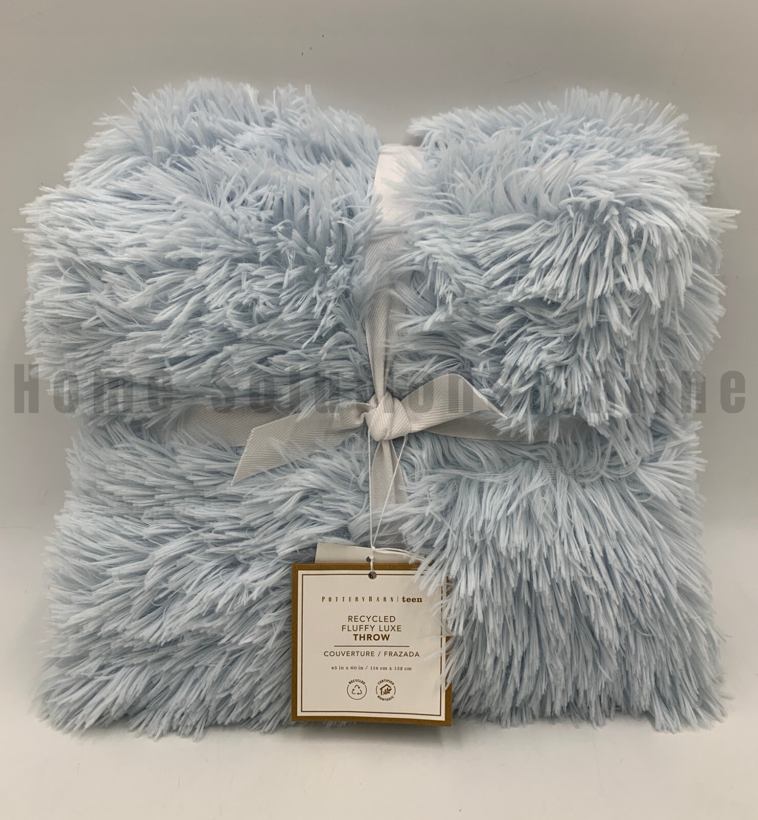 Pottery Barn Teen Fluffy Luxe Faux Fur Throw Blanket Blue 45" x 60" #F56K
